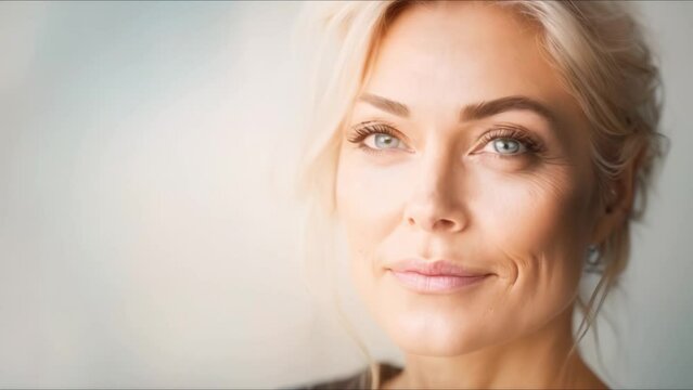 Photo of a radiant middleaged woman against a white background for skincare. Concept Beauty Shot, Middle-aged Woman, Radiant Skin, Skincare, White Background