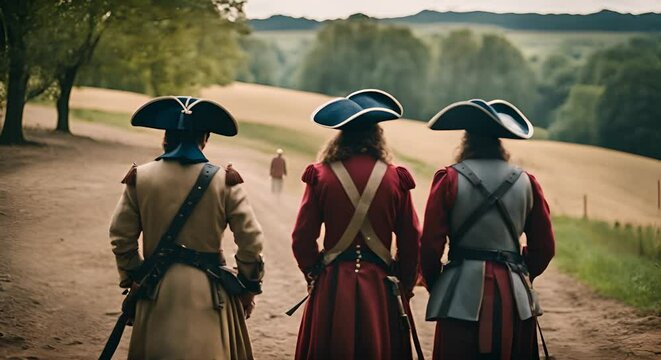 The three musketeers with their swords and hats.