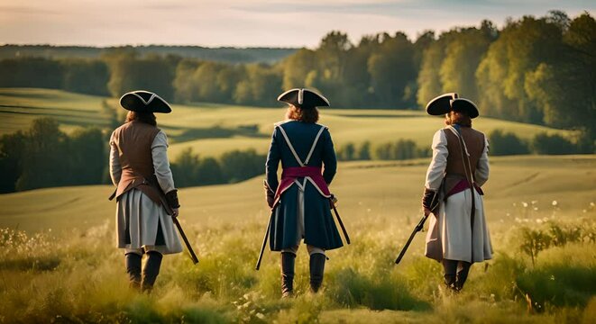 The three musketeers with their swords and hats.