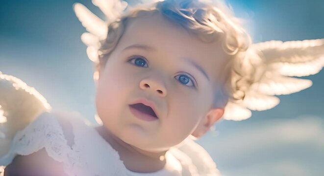 Baby angel with wings in the sky.