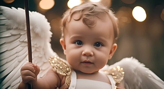 Baby angel with wings in the sky.