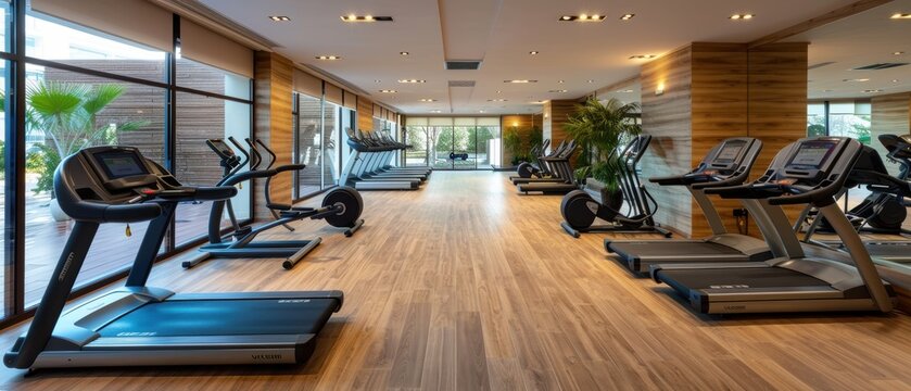 A modern fitness center with various equipment, perfect for health and fitness themes - Powered by Adobe