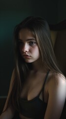 Naklejka premium Portrait of a young woman with long brown hair