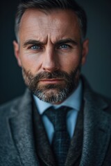 Fototapeta premium A close-up shot of a man wearing a formal suit and tie, great for business or corporate use