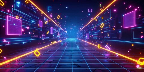 Obraz premium Neon Grid Corridor
