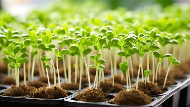 Closeup of microgreen broccoli growing indoors in white background superfood vegetarian. Concept Indoor Gardening, Microgreens Cultivation, Broccoli Growth, Superfood Nutrition