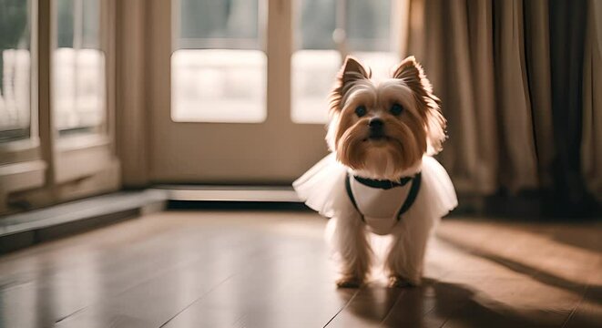Dog in a dance dress.