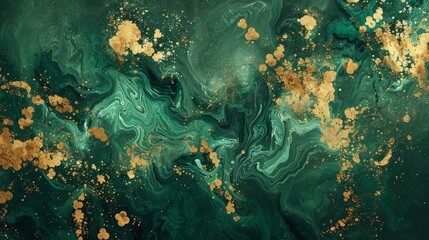 Fototapeta premium Abstract forest green and gold background fluid art textures diffused lights clover hints. background