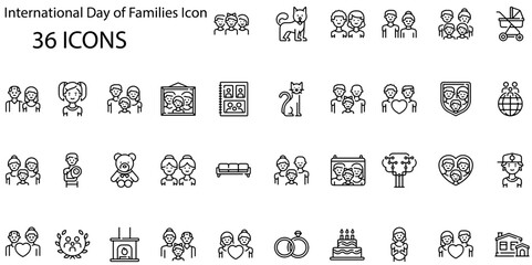 Set of international day of families icons. Gradient style icon bundle. Vector Illustration
