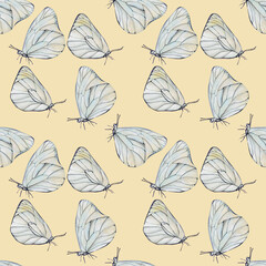 seamless pattern of hand drawn sketch butterflies