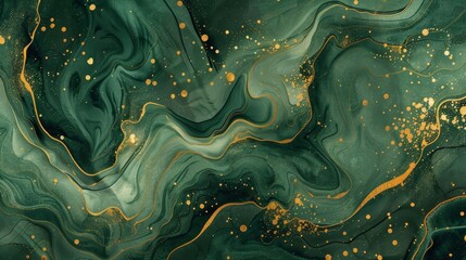 Obraz premium Abstract green and gold blend swirling textures glowing dots shamrock accents. background
