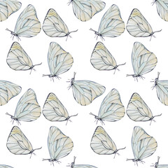 seamless pattern of hand drawn sketch butterflies