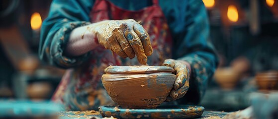 Obraz premium A potter glazing a finished piece of pottery