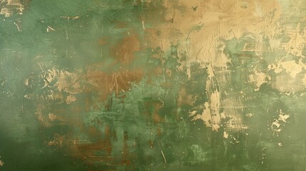 Green and brass gold background fluid textures light streaks subtle clover hints. background