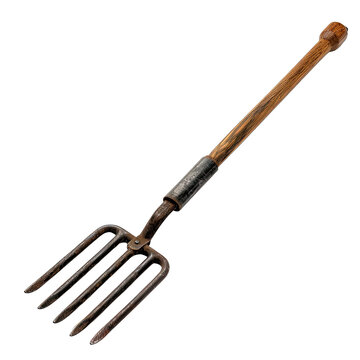 Old rusty pitchfork isolated on transparent background