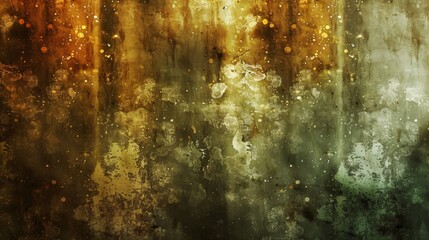 Olive green and copper abstract with cascading liquid textures and light beams background