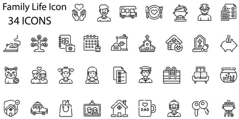 Set of family life icons. Gradient style icon bundle. Vector Illustration
