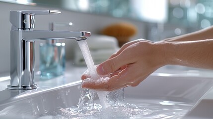 Woman Washing hands rubbing with soap, hygiene
