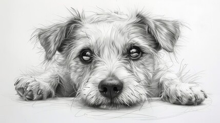 Hand drawn sketch with pencil of tired Jack Russell Terrier. Illustration