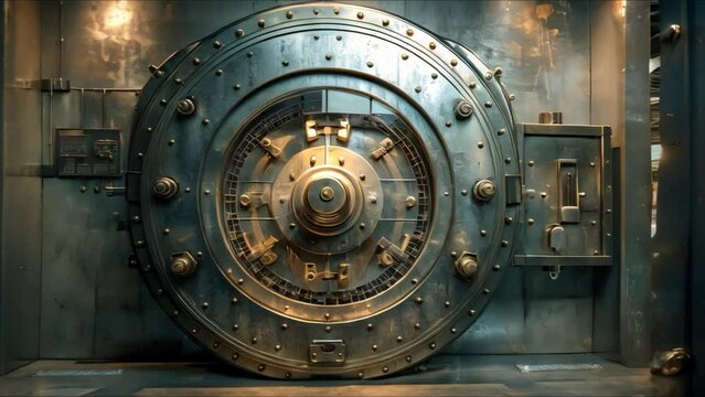 Retro bank vault door with closed secure safe perfect for background. Concept Backdrop, Vintage, Bank Vault, Safe, Retro