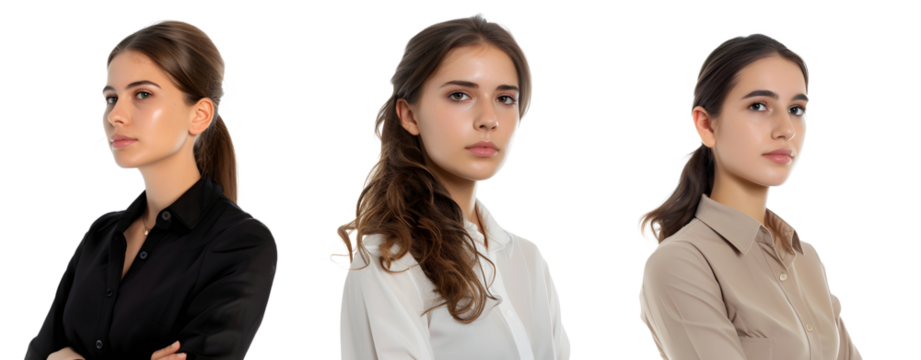 Set of 3 Business Women Photo Portraits Isolated on a Transparent Background