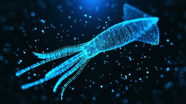Abstract Blue Marine Shiny Depth of Field Wavy Squid Shape Hologram Glitter Sparkle Particles Motion Reveal with Light Flare Background