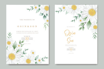 wedding invitation card with flower daisy watercolor