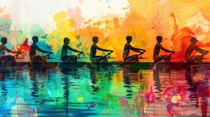 Produce a dynamic image of rowers in motion