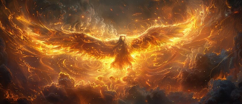 A thunderbird with lightning and flames surrounding it, symbolizing storm power and ferocity