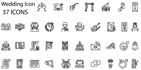 Set of wedding icons. Gradient style icon bundle. Vector Illustration
