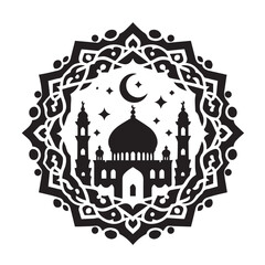 Silhouette of Islamic Element Icon Isolated in White