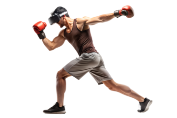 Kickboxing in virtual reality isolated on white background