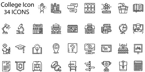 Set of college icons. Gradient style icon bundle. Vector Illustration
