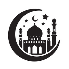 Silhouette of Islamic Element Icon Isolated in White