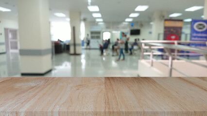Fototapeta premium Wooden tabletop on blurred OPD background, can be used for display or montage your products.