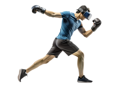 Kickboxing in virtual reality isolated on white background