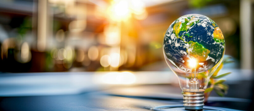 planet earth inside a glowing lightbulb