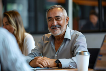 Fototapeta premium Confident Executive Manager Leading a Board Meeting Discussion in a Modern Office Setting