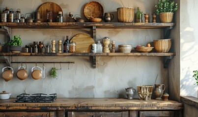Rustic kitchen with an empty container