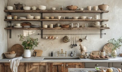 Serene kitchen with an empty wall organizer
