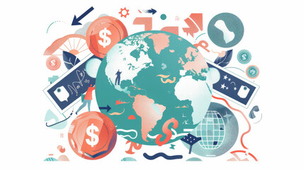 Fototapeta premium Illustration depicting the concept of global money transfer and currency exchange
