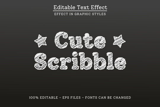 scribble text effect template with cute font concept use for school brand label and logotype sticker