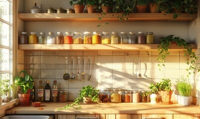 Bright kitchen with an empty spice rack