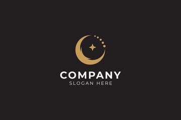 Crescent moon with bubble splash and star in the center in gold color in luxury flat vector design style