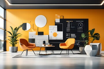 modern abstract art piece integrating themes of office and business and team success