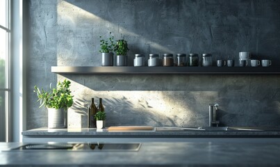 Minimalist kitchen with an empty jar