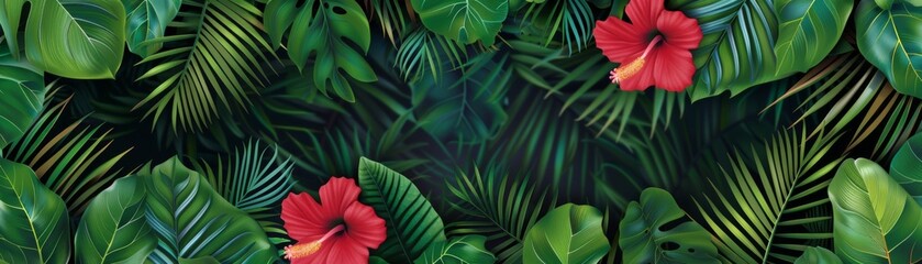 Fototapeta premium Tropical Paradise: Vibrant Hibiscus and Heliconia Exotic Floral Vector Art