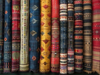 Vibrant Geometric Patterns in Exquisite Traditional Thai Textile Art