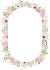 Watercolor Happy Easter frame. Colored eggs and flower anemone. Religion decor. Design elements. Spring catholic holiday clipart.