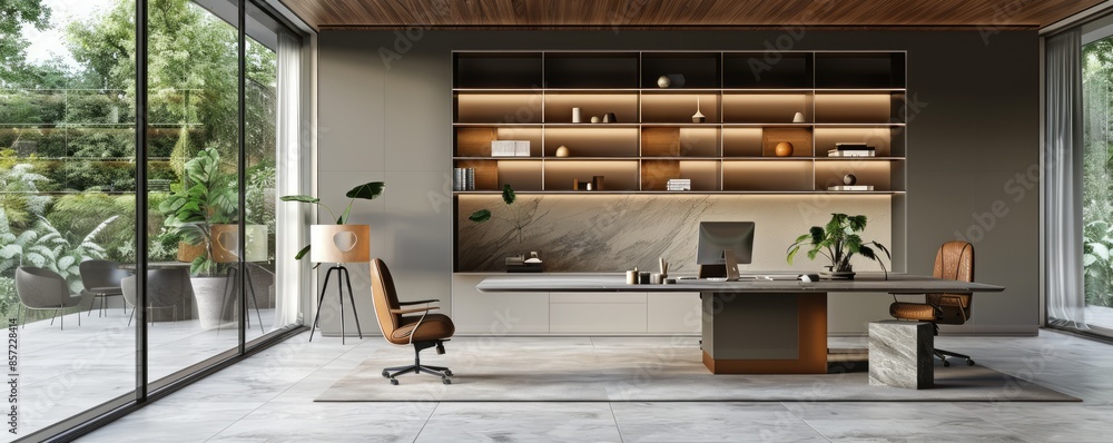 Poster modern office with an empty shelf